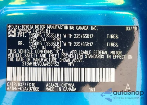 2018 Toyota Rav4 Xle из США, поврежденный, VIN 2T3WFREV0JW458152